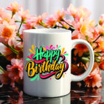 Happy birthday mug with floral background – unique birthday gift for friends and family