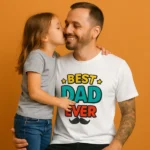 girl kissing her dad and her dad wore a t-shirt best dad ever written on it - a perfect gift for your dad